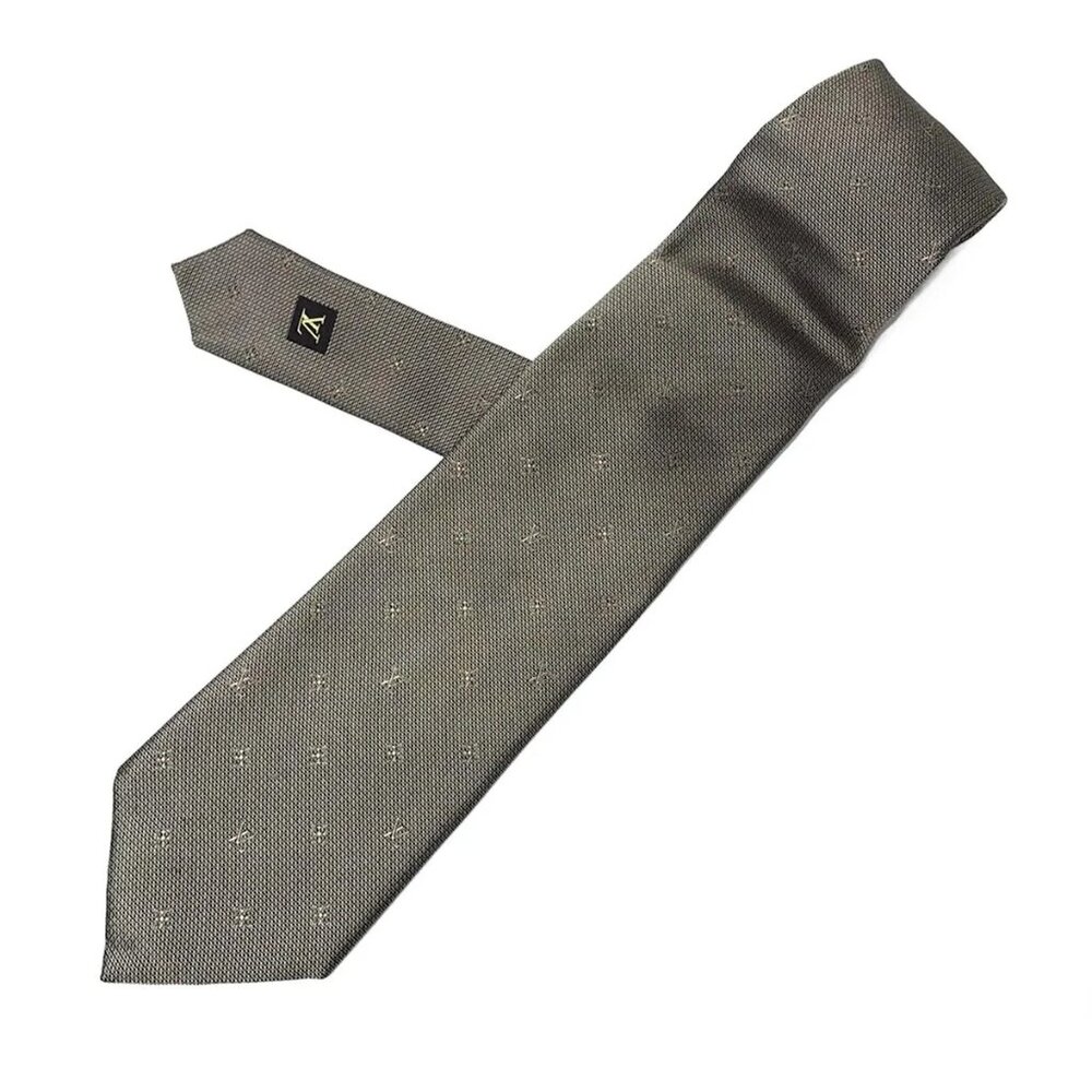 LOUIS VUITTON - Beige Black Unconfirmed Men's Tie 144-090125 - Picture 1 of 4